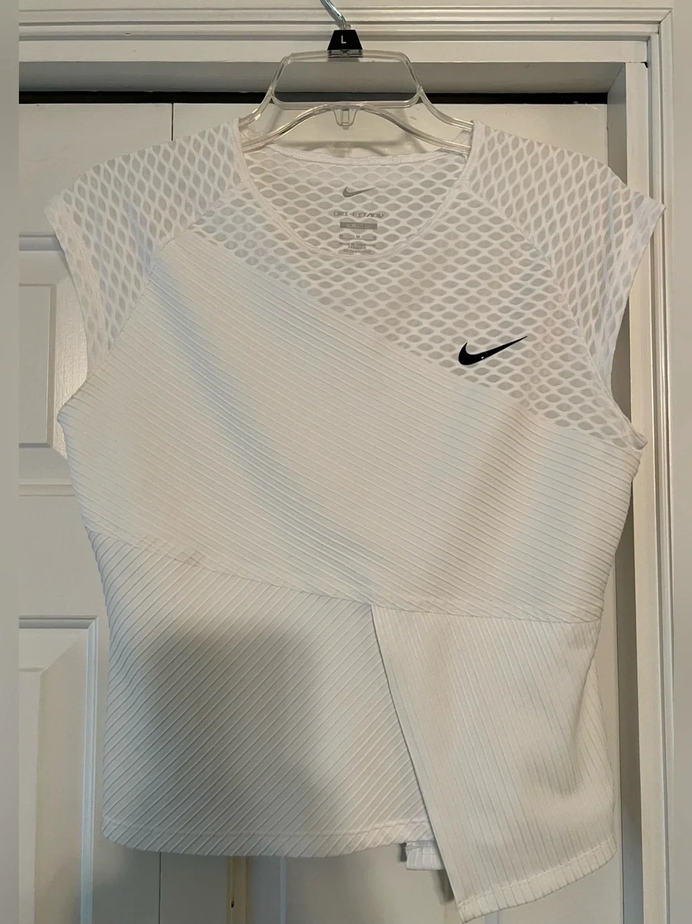 Nike Court Dri-FIT ADV Slam White Tennis Top Mesh Performance EUC M #2641